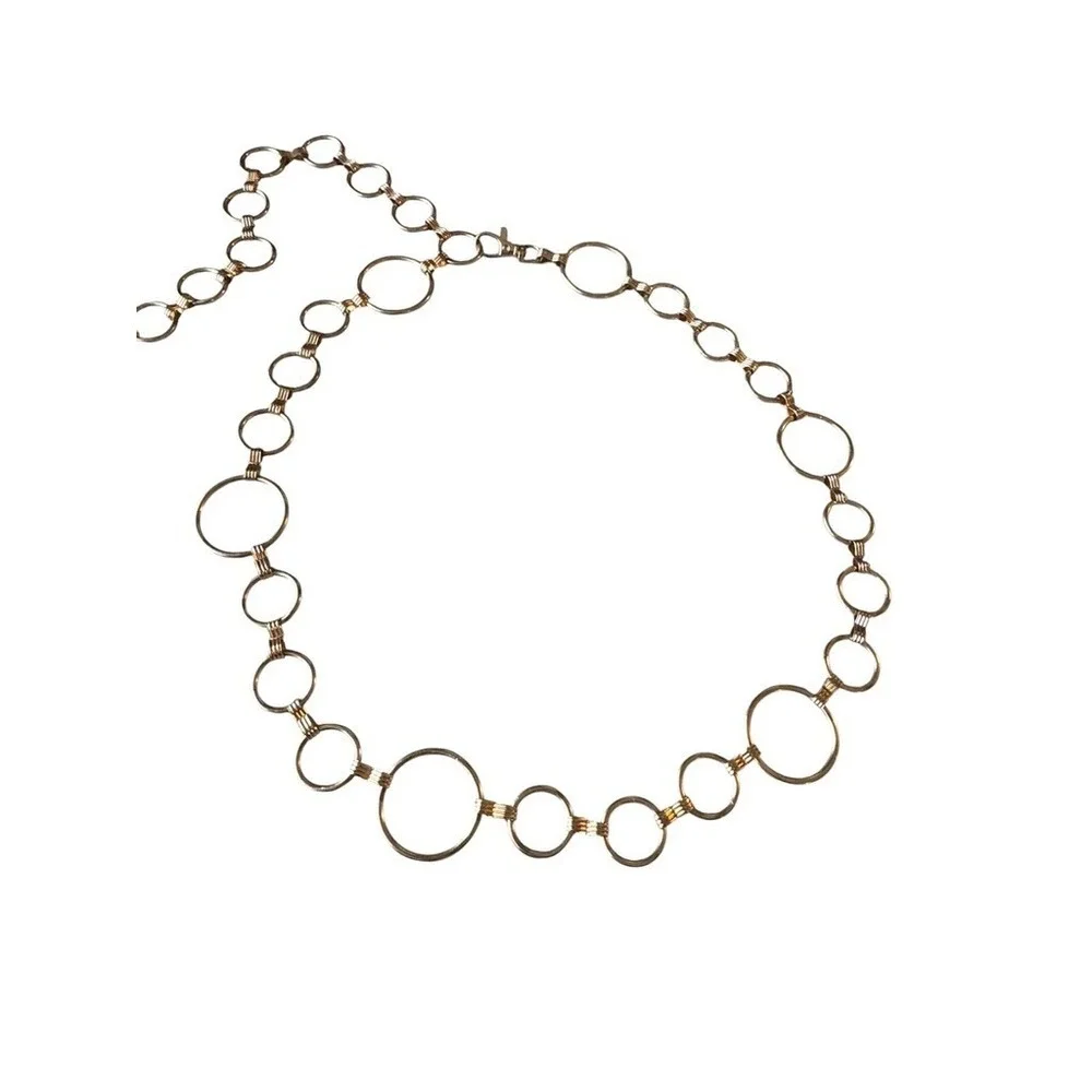 Gold Tone Multi Size Ring Chain Belt Adjustable Hook Clasp 48.5 Inch Length